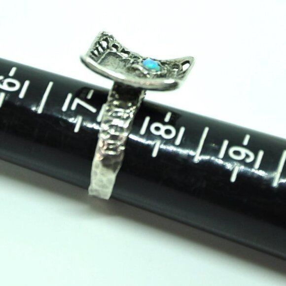 Artisan Sterling Silver Blue Opal Flower Ring – Hand Hammered, Size 7.5 - Picture 10 of 15